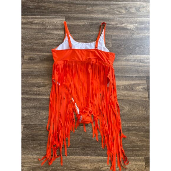 NWOT WOMENS PLUS SIZE BATHING SWIMSUIT ORANGE TIERED FRINGE PADDED 3XL - Picture 5 of 7